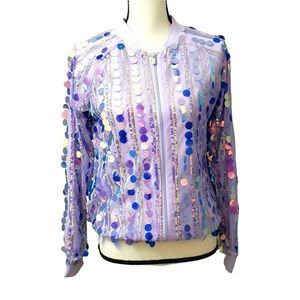 NWT Girls Purple Medallion Confetti Iridescent Full Zip Jacket Size XL 14/16